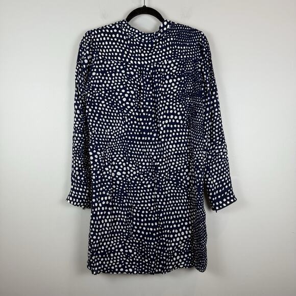 Tibi Polka Dot Silk Dress Women 4 Navy Zipper Cuff Old Money Cocktail Party - Picture 2 of 8